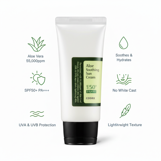 COSRX Aloe Soothing Sun Cream Benefits Infographic