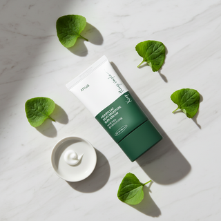 Anua Heartleaf Sun Cream - Lifestyle Flat Lay