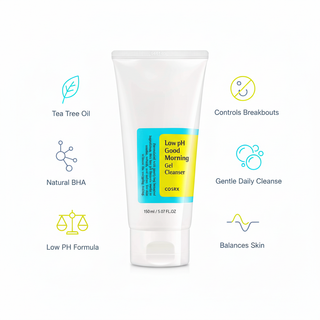 COSRX Low pH Good Morning Gel Cleanser Benefits Infographic