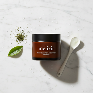 Melixir Vegan Relief Facial Moisturizer Green Tea Flat Lay